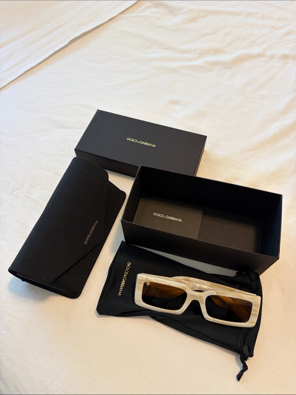 Dolce & Gabbana Ivory Frame Sunglasses with Brown Lenses
